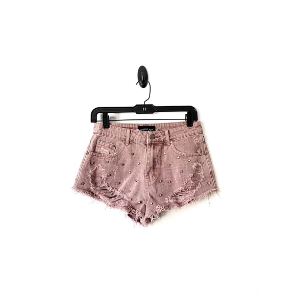 Mustard Seed Pants - 1 left - Mauve Denim Distressed Studded Shorts
